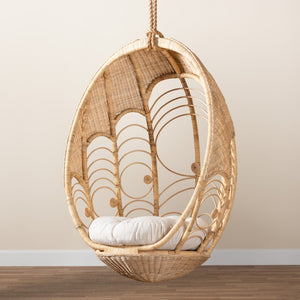 Baxton Studio bali Umika Modern Bohemian Rattan Hanging Chair with Plush Cushion - Perfect for Cozy Spaces! HC001-Rattan-Hanging Chair