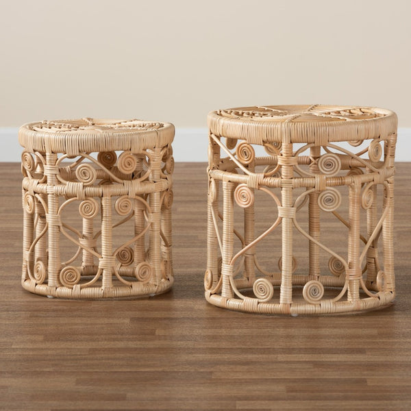 Baxton Studio bali Bali Modern Bohemian Rattan Nesting End Table Set - Unique Handcrafted Design for Any Room RT010-Rattan-Nesting Table