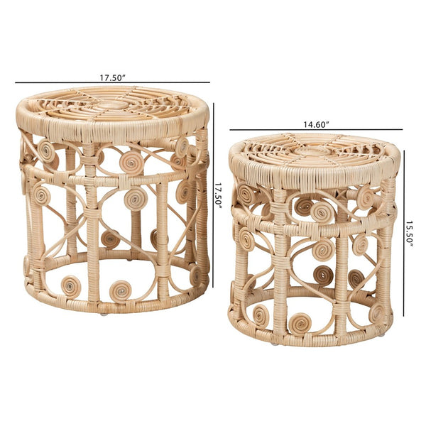 Baxton Studio bali Bali Modern Bohemian Rattan Nesting End Table Set - Unique Handcrafted Design for Any Room RT010-Rattan-Nesting Table
