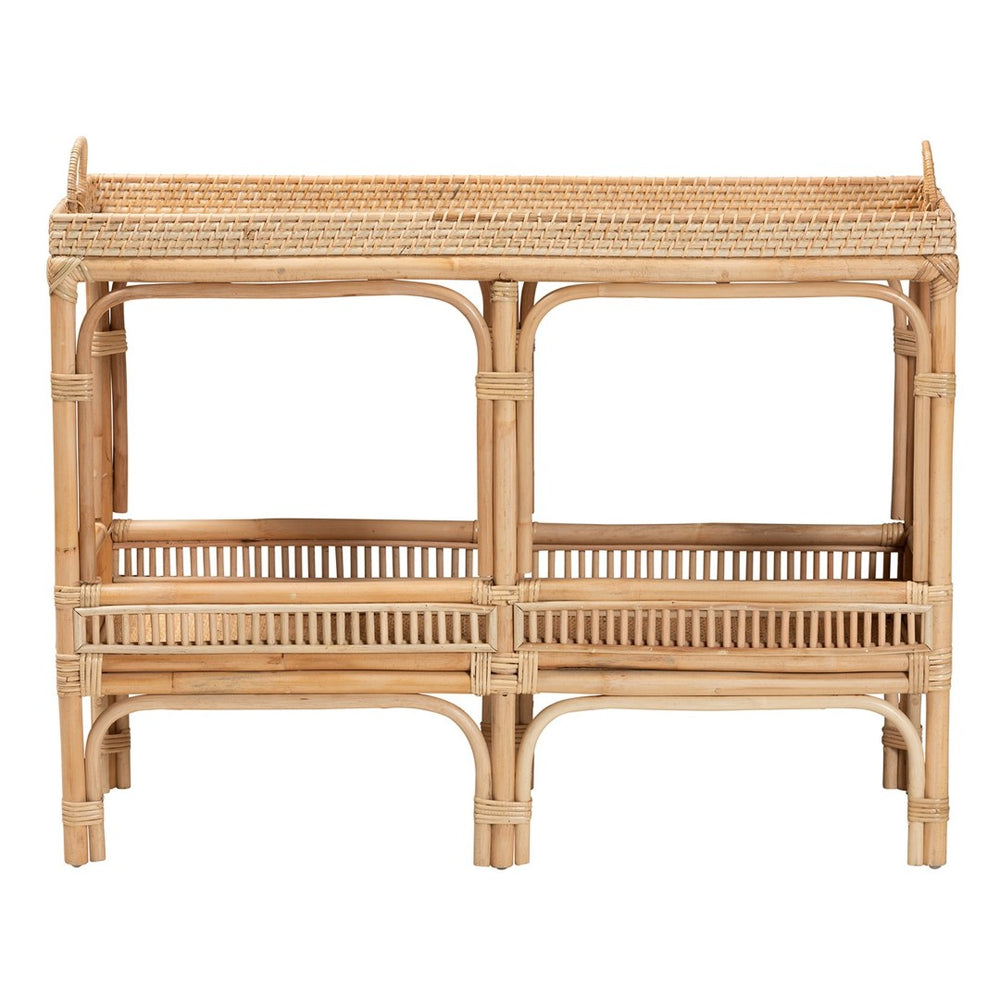 Baxton Studio bali Lombok Modern Bohemian Rattan Console Table - Handcrafted Natural Storage with Woven Accents Lombok-Rattan-Console Table