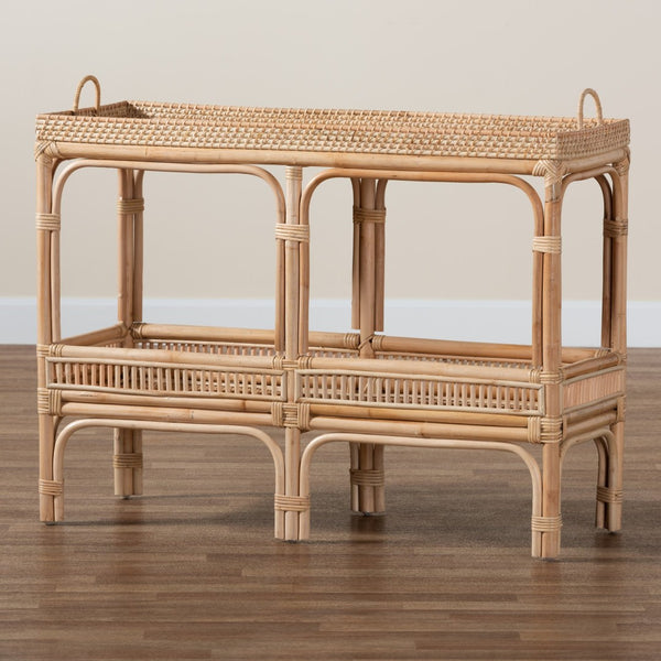 Baxton Studio bali Lombok Modern Bohemian Rattan Console Table - Handcrafted Natural Storage with Woven Accents Lombok-Rattan-Console Table