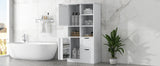 English Elm Bathroom Storage Cabinet With Doors and Drawers, Multiple Storage Space, Freestanding Style, Open Shelve, Adjustable Shelf, White