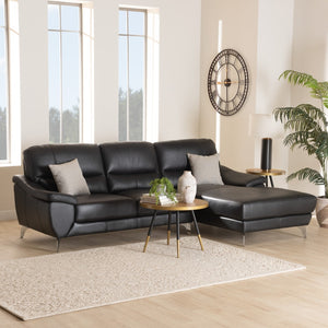 Baxton Studio Baxton Modern Full Leather Sectional Sofa with Right-Facing Chaise for Stylish Living Spaces Townsend Black LSG6001L-Sectional-Full Leather-Black-Dakota 06