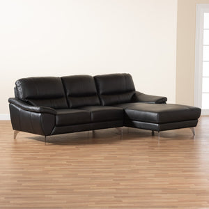 Baxton Studio Baxton Modern Full Leather Sectional Sofa with Right-Facing Chaise for Stylish Living Spaces Townsend Black LSG6001L-Sectional-Full Leather-Black-Dakota 06