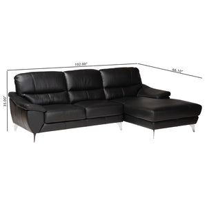 Baxton Studio Baxton Modern Full Leather Sectional Sofa with Right-Facing Chaise for Stylish Living Spaces Townsend Black LSG6001L-Sectional-Full Leather-Black-Dakota 06