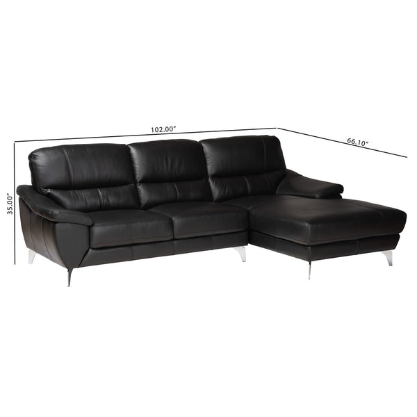 Baxton Studio Baxton Modern Full Leather Sectional Sofa with Right-Facing Chaise for Stylish Living Spaces Townsend Black LSG6001L-Sectional-Full Leather-Black-Dakota 06