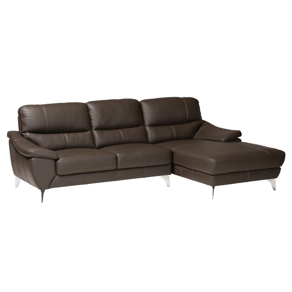 Baxton Studio Baxton Modern Full Leather Sectional Sofa with Right-Facing Chaise for Stylish Living Spaces Townsend Brown LSG6001L-Sectional-Full Leather-Brown-Dakota 05