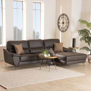 Baxton Studio Baxton Modern Full Leather Sectional Sofa with Right-Facing Chaise for Stylish Living Spaces Townsend Brown LSG6001L-Sectional-Full Leather-Brown-Dakota 05