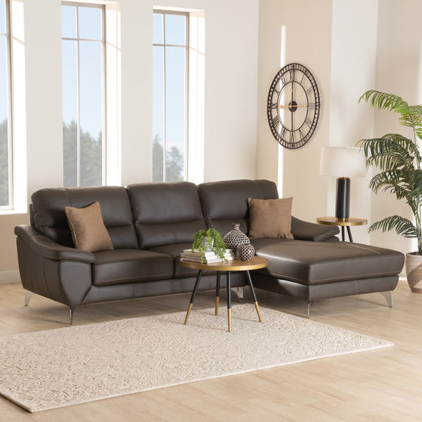 Baxton Studio Baxton Modern Full Leather Sectional Sofa with Right-Facing Chaise for Stylish Living Spaces Townsend Brown LSG6001L-Sectional-Full Leather-Brown-Dakota 05
