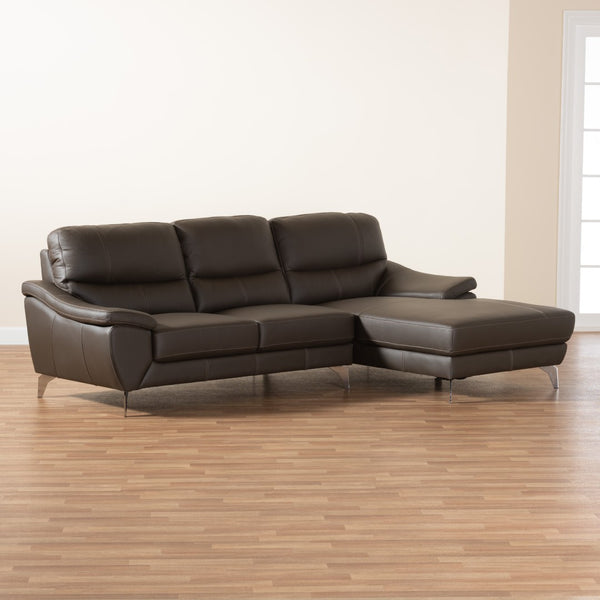 Baxton Studio Baxton Modern Full Leather Sectional Sofa with Right-Facing Chaise for Stylish Living Spaces Townsend Brown LSG6001L-Sectional-Full Leather-Brown-Dakota 05