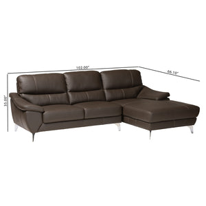 Baxton Studio Baxton Modern Full Leather Sectional Sofa with Right-Facing Chaise for Stylish Living Spaces Townsend Brown LSG6001L-Sectional-Full Leather-Brown-Dakota 05