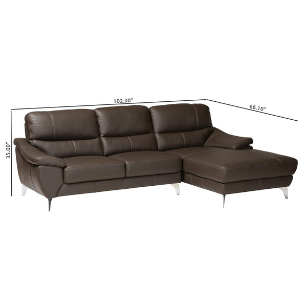 Baxton Studio Baxton Modern Full Leather Sectional Sofa with Right-Facing Chaise for Stylish Living Spaces Townsend Brown LSG6001L-Sectional-Full Leather-Brown-Dakota 05