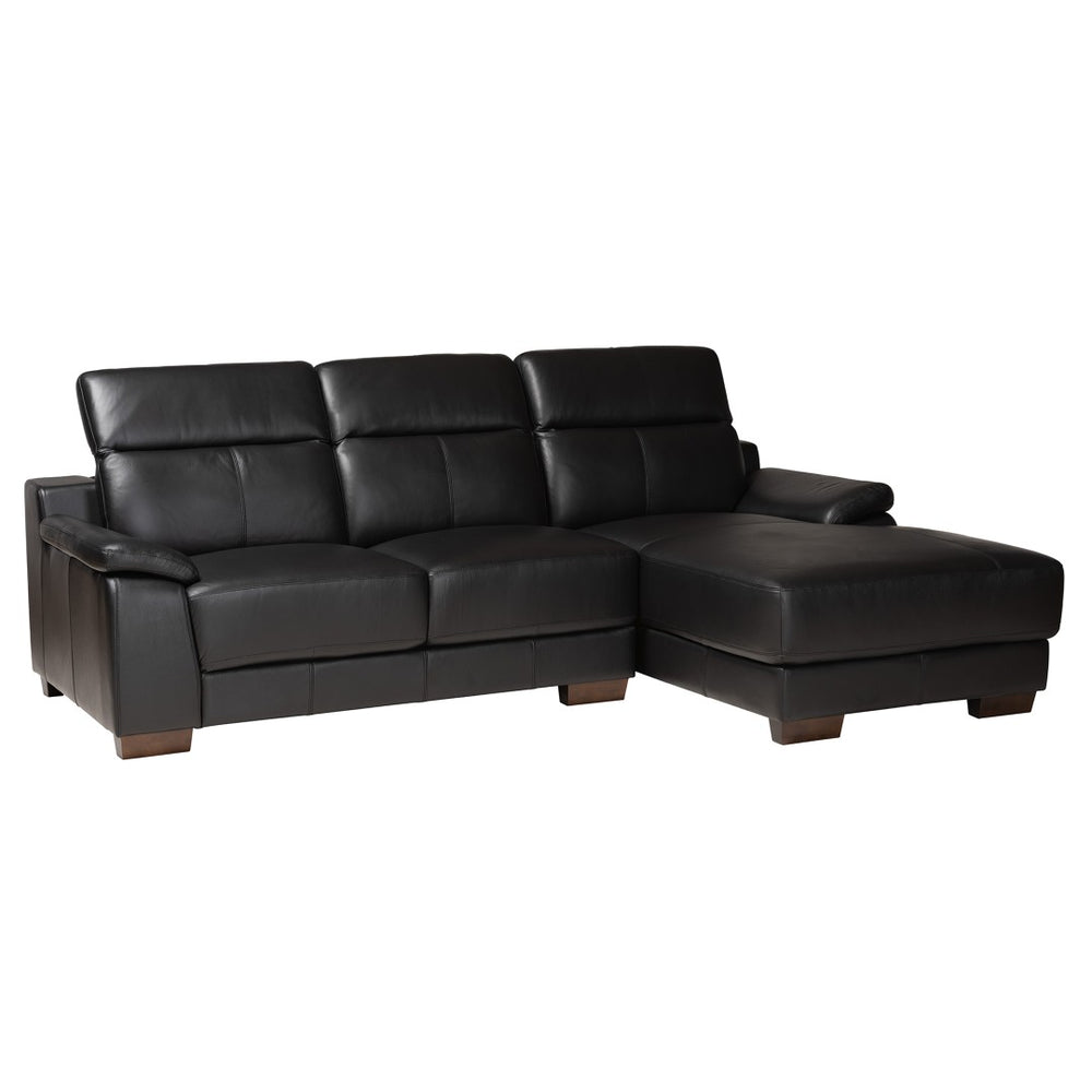 Baxton Studio Baxton Studio Modern Black Full Leather Sectional Sofa with Right Chaise & Adjustable Headrests LSG6002L-Sectional-Full Leather-Black-Dakota 06