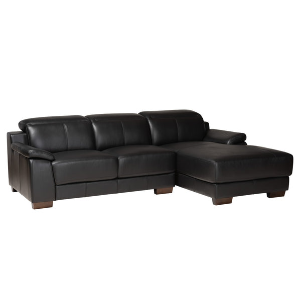 Baxton Studio Baxton Studio Modern Black Full Leather Sectional Sofa with Right Chaise & Adjustable Headrests LSG6002L-Sectional-Full Leather-Black-Dakota 06