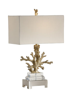 Wildwood Coral Champagne Faux Coral Table Lamp With Brushed Brass & Crystal Base, Off-White Silkette Shade 13125