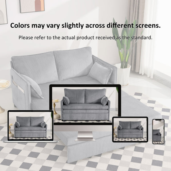 English Elm 55"convertible Corduroy Sofa Bed with Usb Port and Side Pockets for Small Apartments Grey W3373P405041