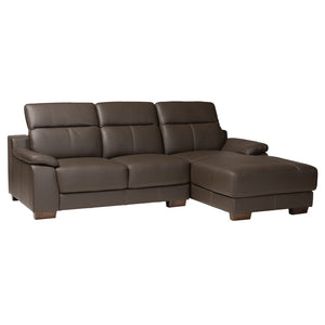 Baxton Studio Baxton Studio Reverie Modern Full Leather Sectional Sofa with Right-Facing Chaise for Cozy Living LSG6002L-Sectional-Full Leather-Brown-Dakota 05