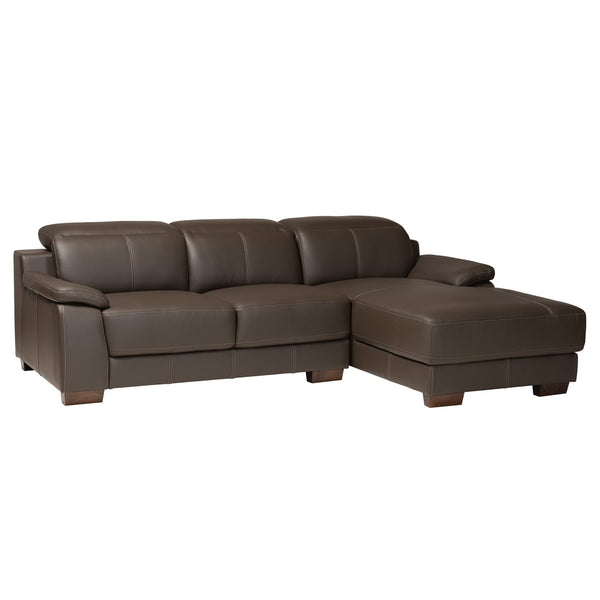 Baxton Studio Baxton Studio Reverie Modern Full Leather Sectional Sofa with Right-Facing Chaise for Cozy Living LSG6002L-Sectional-Full Leather-Brown-Dakota 05