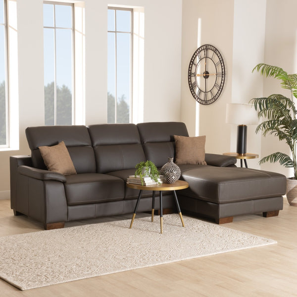 Baxton Studio Baxton Studio Reverie Modern Full Leather Sectional Sofa with Right-Facing Chaise for Cozy Living LSG6002L-Sectional-Full Leather-Brown-Dakota 05