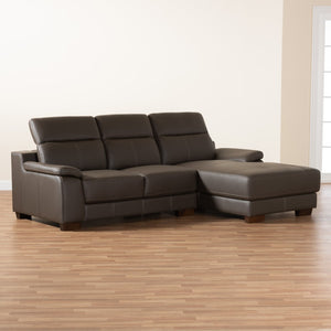 Baxton Studio Baxton Studio Reverie Modern Full Leather Sectional Sofa with Right-Facing Chaise for Cozy Living LSG6002L-Sectional-Full Leather-Brown-Dakota 05