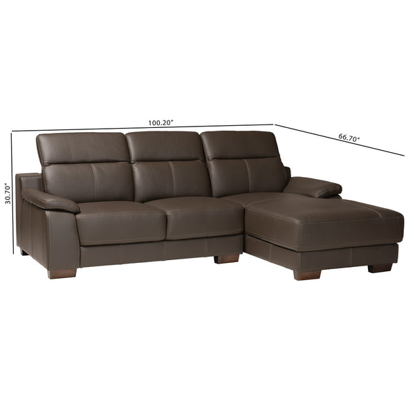 Baxton Studio Baxton Studio Reverie Modern Full Leather Sectional Sofa with Right-Facing Chaise for Cozy Living LSG6002L-Sectional-Full Leather-Brown-Dakota 05