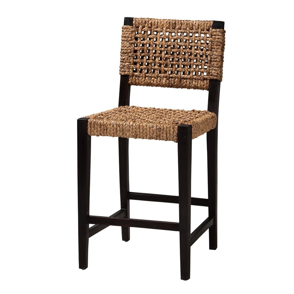 Baxton Studio bali Bali Alise Modern Bohemian Dark Brown Mahogany & Seagrass Counter Stool for Coastal Elegance Alise-Mahogany-Cushion-CS