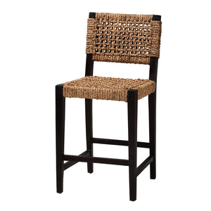 Baxton Studio bali Bali Alise Modern Bohemian Dark Brown Mahogany & Seagrass Counter Stool for Coastal Elegance Alise-Mahogany-Cushion-CS