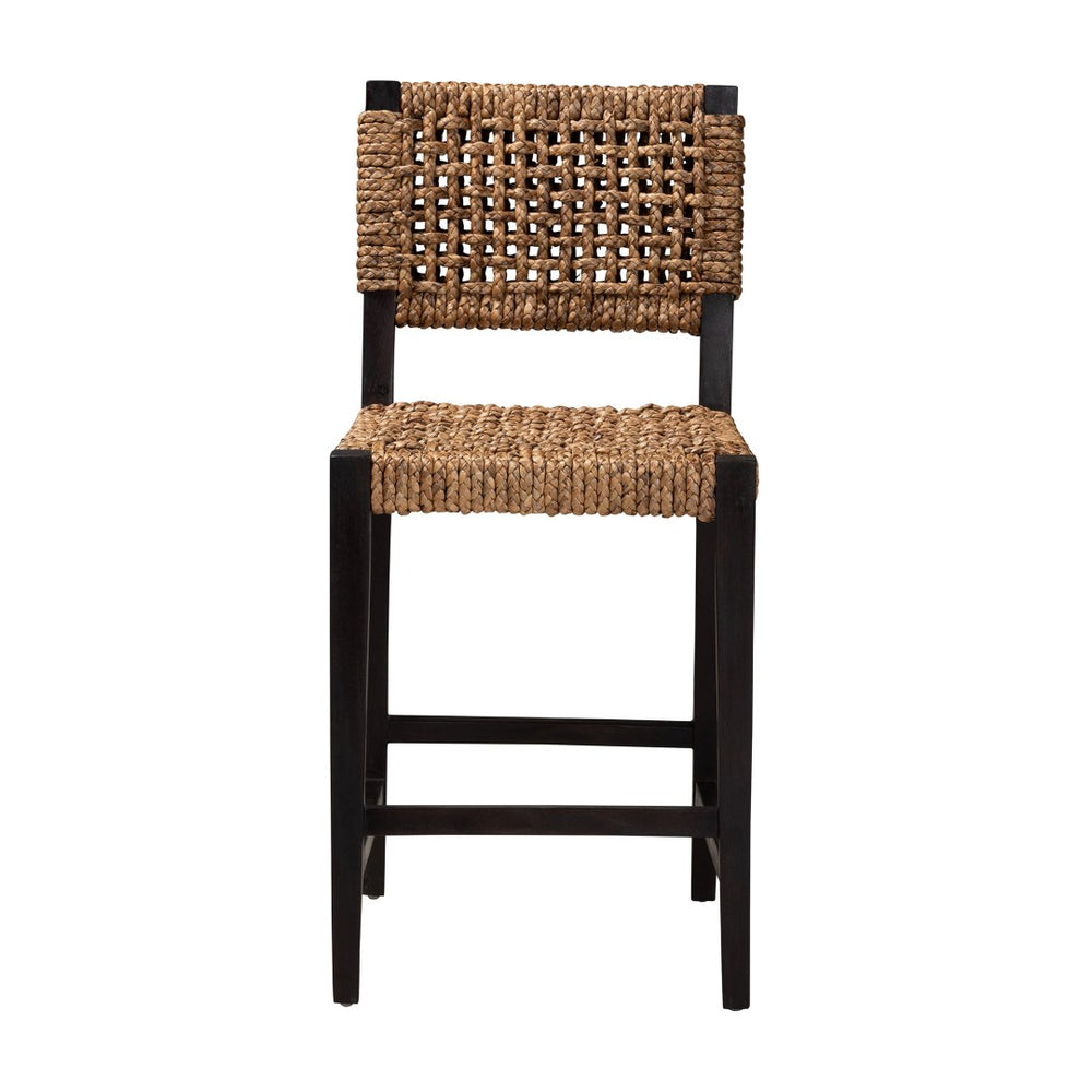 Baxton Studio bali Bali Alise Modern Bohemian Dark Brown Mahogany & Seagrass Counter Stool for Coastal Elegance Alise-Mahogany-Cushion-CS