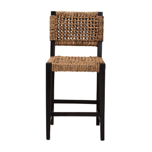 Baxton Studio bali Bali Alise Modern Bohemian Dark Brown Mahogany & Seagrass Counter Stool for Coastal Elegance Alise-Mahogany-Cushion-CS