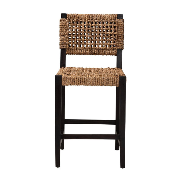 Baxton Studio bali Bali Alise Modern Bohemian Dark Brown Mahogany & Seagrass Counter Stool for Coastal Elegance Alise-Mahogany-Cushion-CS