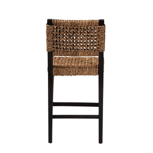 Baxton Studio bali Bali Alise Modern Bohemian Dark Brown Mahogany & Seagrass Counter Stool for Coastal Elegance Alise-Mahogany-Cushion-CS