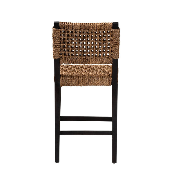 Baxton Studio bali Bali Alise Modern Bohemian Dark Brown Mahogany & Seagrass Counter Stool for Coastal Elegance Alise-Mahogany-Cushion-CS