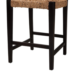 Baxton Studio bali Bali Alise Modern Bohemian Dark Brown Mahogany & Seagrass Counter Stool for Coastal Elegance Alise-Mahogany-Cushion-CS