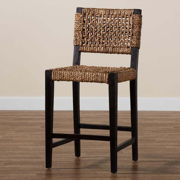 Baxton Studio bali Bali Alise Modern Bohemian Dark Brown Mahogany & Seagrass Counter Stool for Coastal Elegance Alise-Mahogany-Cushion-CS