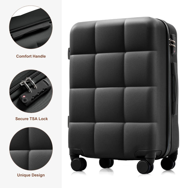 English Elm Luggage 4 Piece Abs Hard Shell Set with Spinner Wheels Cup Holder Travel Bag Black N726P296017A