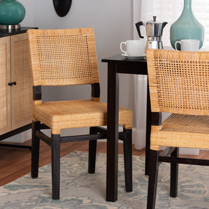 Baxton Studio bali Lesia Modern Bohemian Rattan and Mahogany Dining Chair for Stylish Comfort and Durability Espresso Lesia-Dark Brown-DC