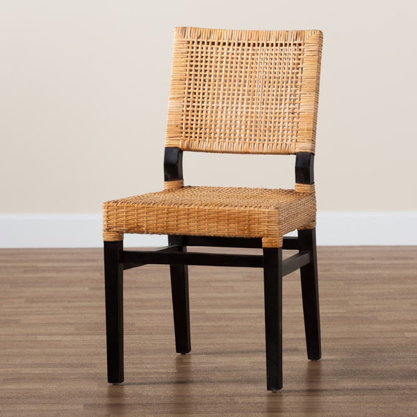 Baxton Studio bali Lesia Modern Bohemian Rattan and Mahogany Dining Chair for Stylish Comfort and Durability Espresso Lesia-Dark Brown-DC