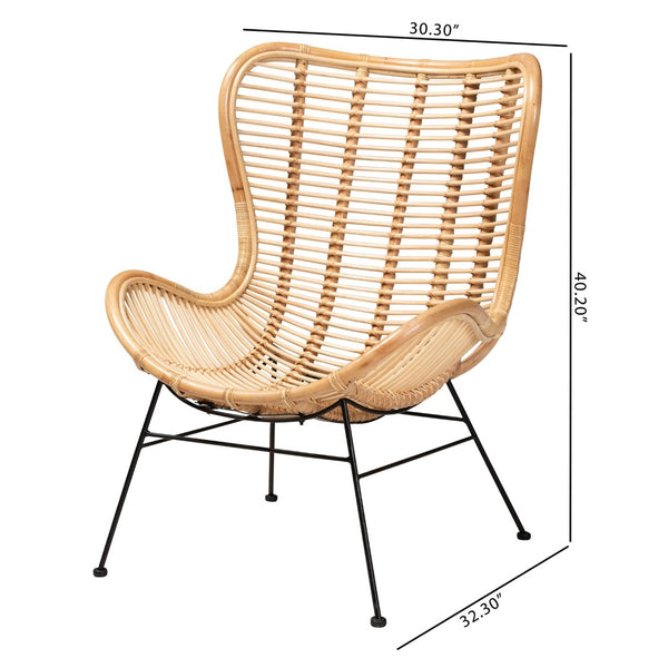 Baxton Studio bali Colorado Modern Bohemian Rattan Accent Chair with Black Metal Base for Stylish Comfort Colorado-Natural/Rattan-CC