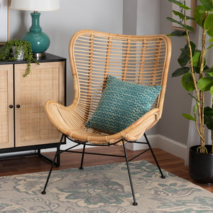 Baxton Studio bali Colorado Modern Bohemian Rattan Accent Chair with Black Metal Base for Stylish Comfort Colorado-Natural/Rattan-CC