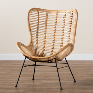 Baxton Studio bali Colorado Modern Bohemian Rattan Accent Chair with Black Metal Base for Stylish Comfort Colorado-Natural/Rattan-CC