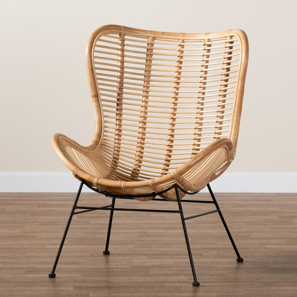 Baxton Studio bali Colorado Modern Bohemian Rattan Accent Chair with Black Metal Base for Stylish Comfort Colorado-Natural/Rattan-CC