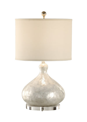 Wildwood Capiz Shell Bottle Lamp With Hand-Laid Iridescent Shells, Acrylic Base & Silkette Drum Shade (24") 13131