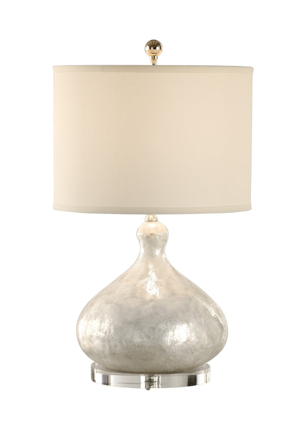 Wildwood Capiz Shell Bottle Lamp With Hand-Laid Iridescent Shells, Acrylic Base & Silkette Drum Shade (24") 13131