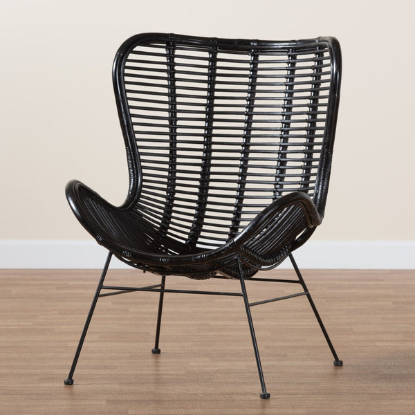 Baxton Studio bali Colorado Modern Bohemian Accent Chair - Handcrafted Black Rattan & Metal for Stylish Comfort Colorado-Black/Rattan-CC