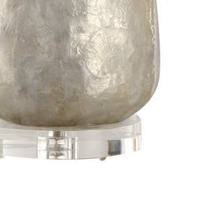 Wildwood Shell Capiz Urn Lamp With Translucent Pearl Shells On Acrylic Base, Off-White Shade, Coastal Glow 13132