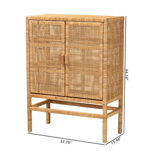 Baxton Studio bali Vivan Modern Bohemian Rattan & Mahogany 3-Shelf Storage Cabinet – Stylish & Functional Home Solution Vivan-W81-Rattan-Cabinet