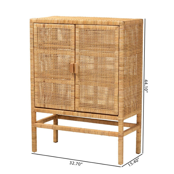 Baxton Studio bali Vivan Modern Bohemian Rattan & Mahogany 3-Shelf Storage Cabinet – Stylish & Functional Home Solution Vivan-W81-Rattan-Cabinet