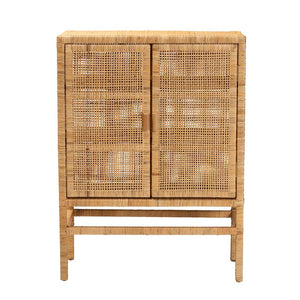 Baxton Studio bali Vivan Modern Bohemian Rattan & Mahogany 3-Shelf Storage Cabinet – Stylish & Functional Home Solution Vivan-W81-Rattan-Cabinet
