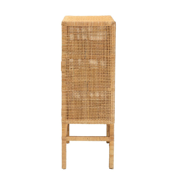 Baxton Studio bali Vivan Modern Bohemian Rattan & Mahogany 3-Shelf Storage Cabinet – Stylish & Functional Home Solution Vivan-W81-Rattan-Cabinet