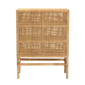 Baxton Studio bali Vivan Modern Bohemian Rattan & Mahogany 3-Shelf Storage Cabinet – Stylish & Functional Home Solution Vivan-W81-Rattan-Cabinet